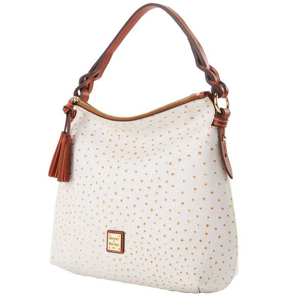 Dooney & Bourke Ostrich Twist Strap Hobo Shoulder Bag - Bone - Picture 2 of 4